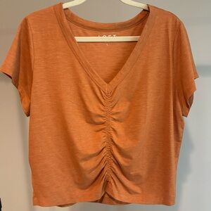 LOFT V-Neck Ruched Short Sleeve Top - Orange